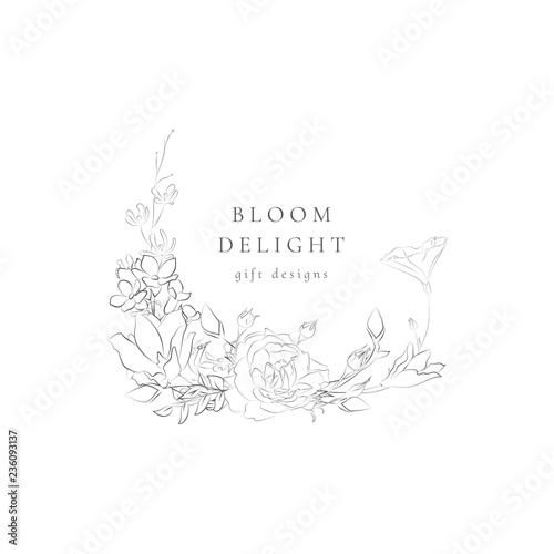 Vector Floristic Feminine Brand Logo Template Frame.