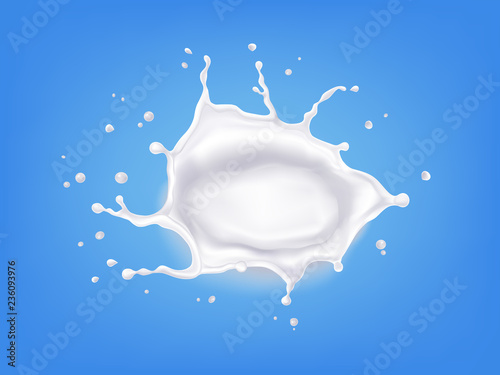 Abstract realistic milk splash isolated on blue background. vector illustration.