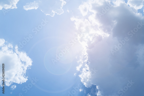 Tableau sur toile Blue sky with white clouds blocked sun