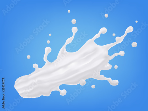Abstract realistic milk splash isolated on blue background. vector illustration.