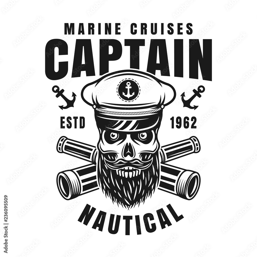 Captain bearded skull vector nautical emblem