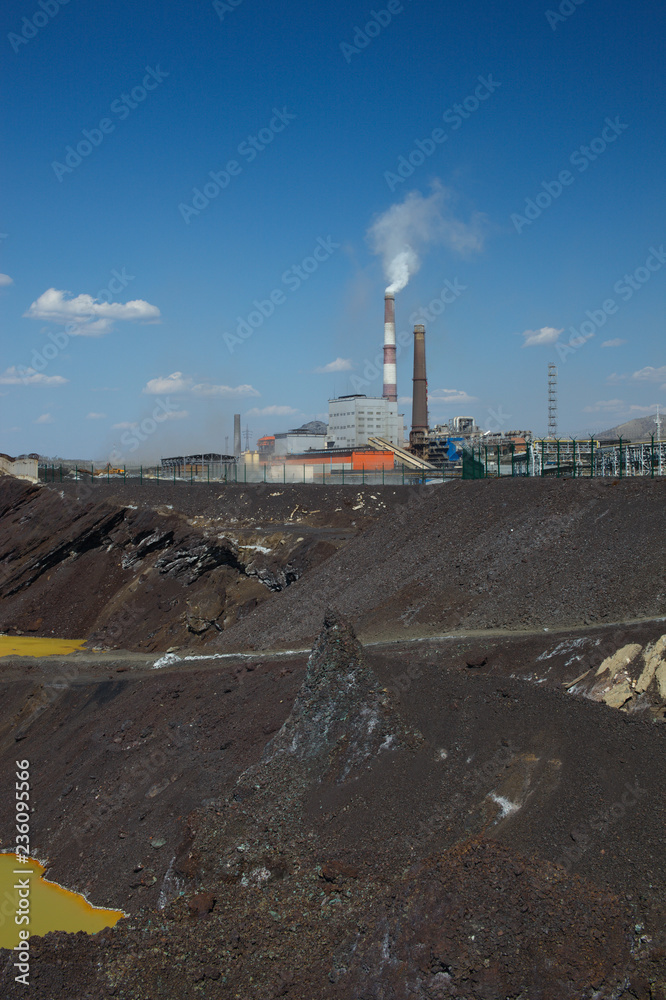 Chimneys of copper smelting plant. Karabash zone of ecological disaster. Chimneys of copper smelting plant. Karabash zone of ecological disaster.