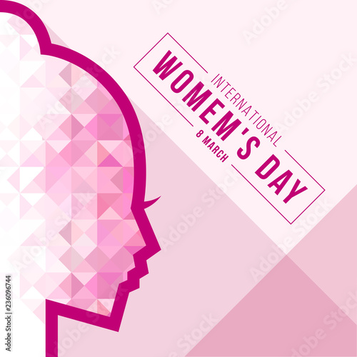 international women day banner with abstract low poly woman face sign vector design