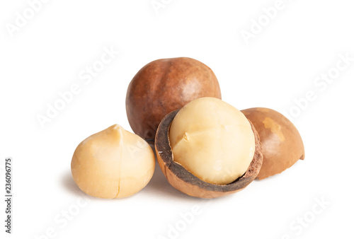Macadamia nuts isolated on white background. photo