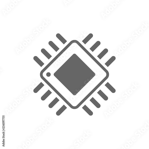 Computer chip chalk icon. Processor. Memory card. Central processing unit. Artificial intelligence. Isolated vector chalkboard illustration