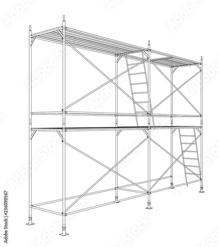 3D outline scaffold. Vector rendering of 3d