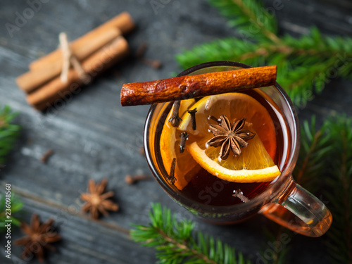 Winter and autumn drink hot mulled wine