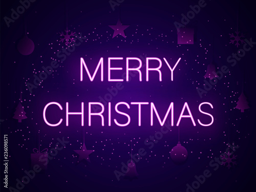 Merry Christmas in neon letters. Vector illustration.