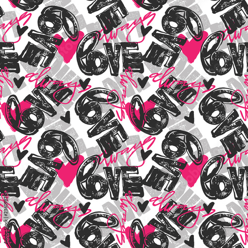Love graffiti seamless hand lettered text, typographic style print.