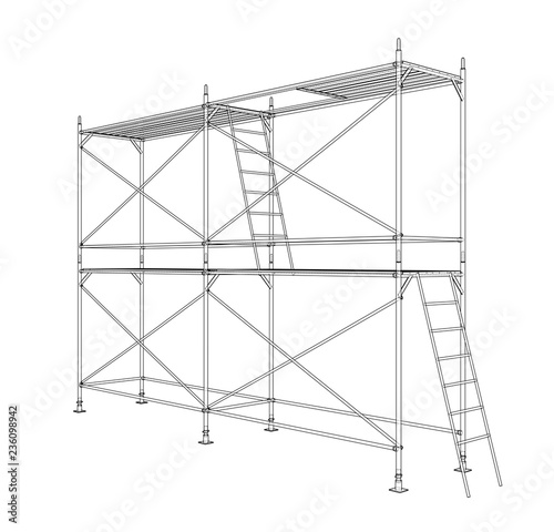 3D outline scaffold. Vector rendering of 3d