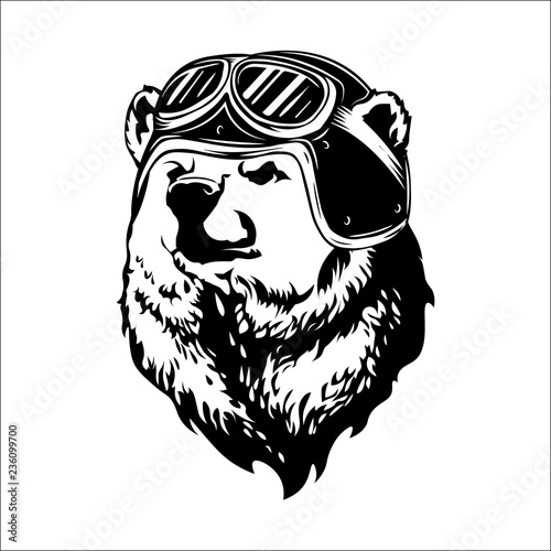 Bear in a helmet. Vector illustration.
