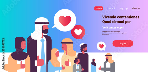 arabic people group bubble chat social media icons internet communication horizontal flat copy space portrait