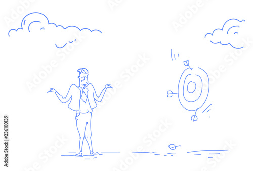Wallpaper Mural grieved businessman miss unsuccessful shot target goal business failure concept confused man sketch doodle horizontal Torontodigital.ca