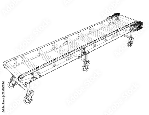 3D outline conveyor belt. Vector rendering of 3d
