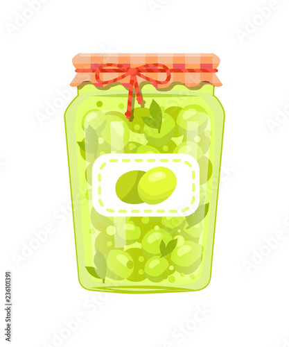 Olives Preserved Food in Glass Jar Vector Icon