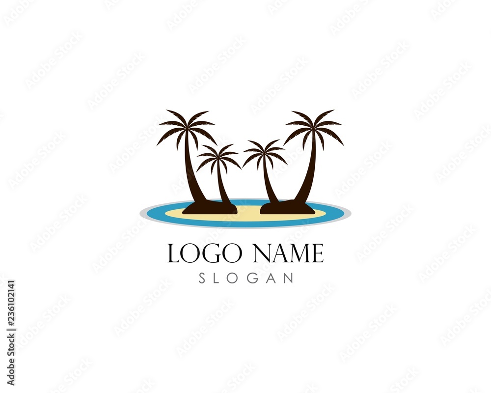 Obraz premium Coconut tree summer logo template vector icon illustration design 