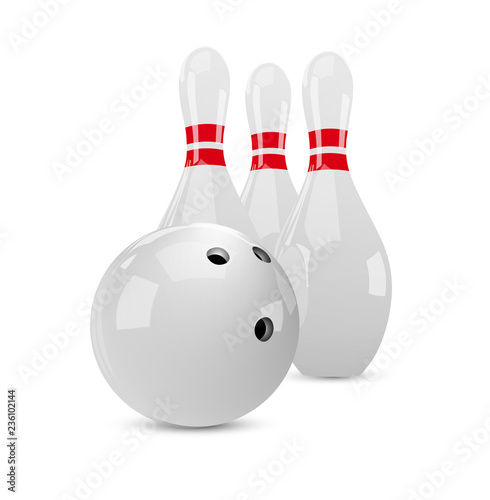 Bowling white ball and skittles. Vector illustration.