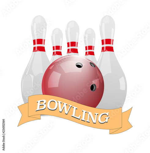 Bowling ball and skittles. Vector illustration.