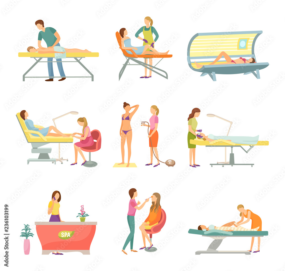 Spa Salon Pedicure and Barber Ions Set Vector Spa Salon Pedicure and Barber Ions Set Vector