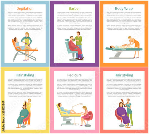 Hair Stylist and Depilation Posters Set Vector