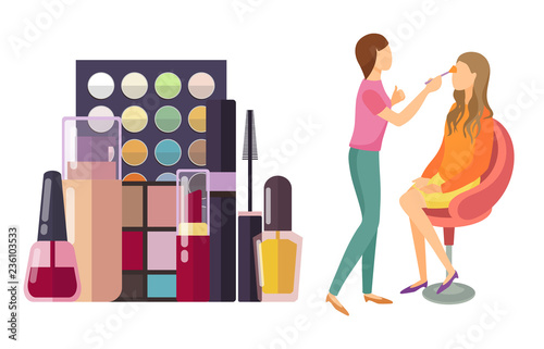 Visage and Makeup Making Beauty Cosmetics Vector