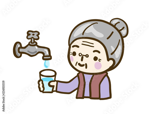 ベクター　水道　水　出る　おばあちゃん