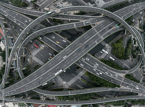 Aerial view of highway and overpass