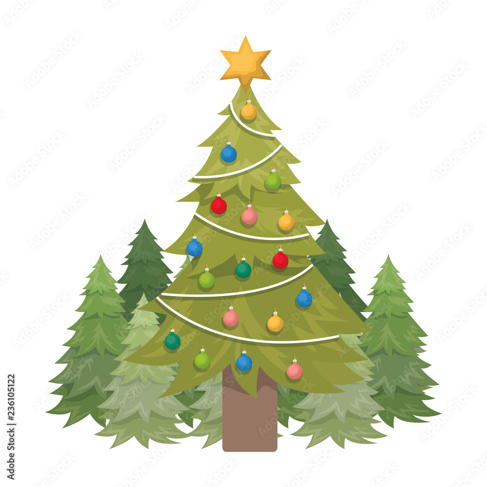 Obraz premium christmas tree with hanging balls isolated icon