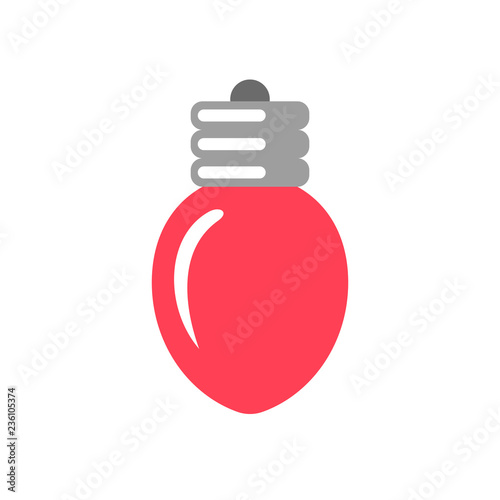 Simple vector Christmas light bulb icon isolated on white background. Flat style. Navidad, wedding or birthday party decoration. Colorful logo design.