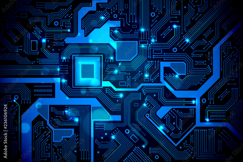 High tech electronic circuit board vector background.