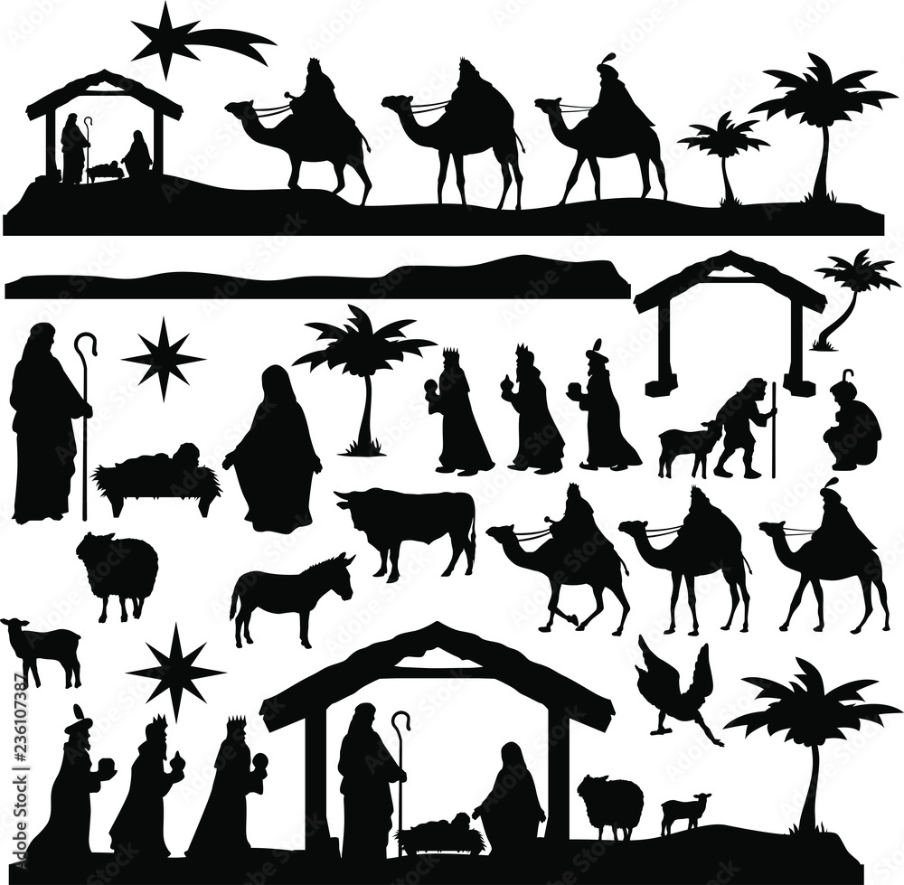 Christmas Scene Nativity Silhouette Clip Art Design Scrapbook Stock Vector  | Adobe Stock