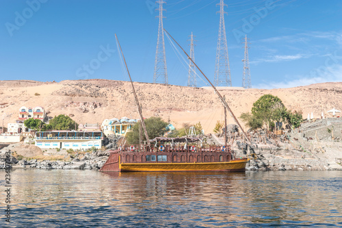 Beautiful scene for Nile river and boats from Luxor and Aswan tour in Egypt