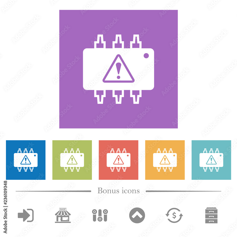 Hardware malfunction flat white icons in square backgrounds Hardware malfunction flat white icons in square backgrounds
