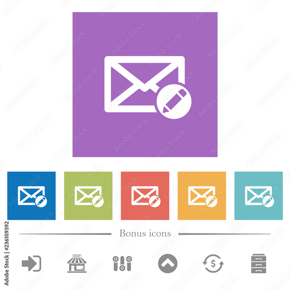 Write mail flat white icons in square backgrounds Write mail flat white icons in square backgrounds