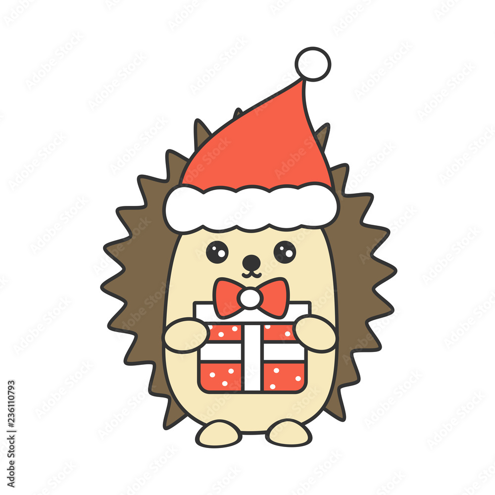 cute cartoon hedgehog with christmas gift box vector illustration isolated on white background cute cartoon hedgehog with christmas gift box vector illustration isolated on white background