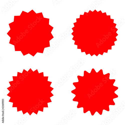 Set of red retro blank starburst, sunburst badges. Vector illustration. 