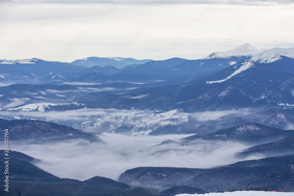View of the snowy mountain View of the snowy mountain