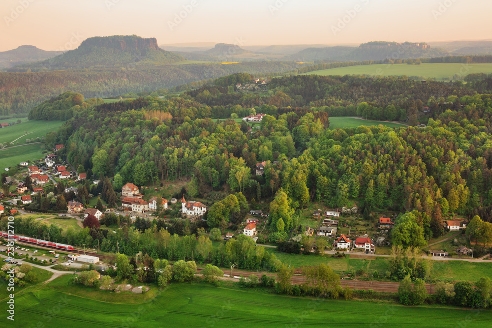 View from Bastei over Saxon Switzerland National park, popular travel destination in Germany