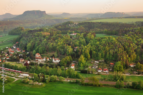 View from Bastei over Saxon Switzerland National park, popular travel destination in Germany