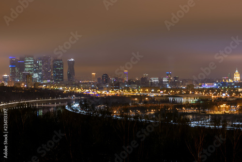 city night lights panorama fog