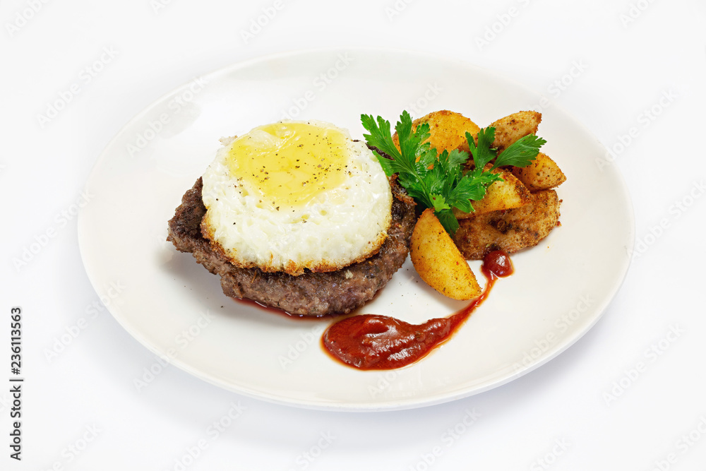 Fried eggs on white background