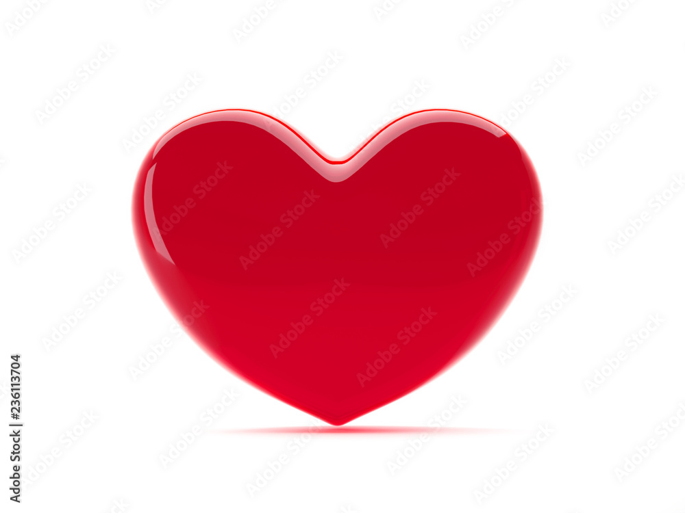 Red heart isolated on white background. St valentine's symbol. 3d rendering.