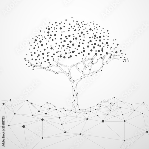 wireframe tree with technology concept