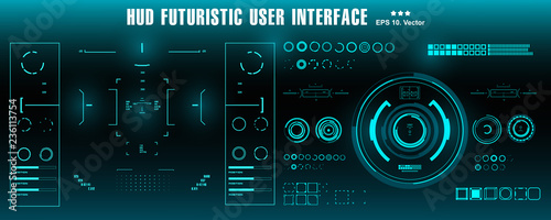 Sci-fi futuristic blue hud dashboard display virtual reality technology screen