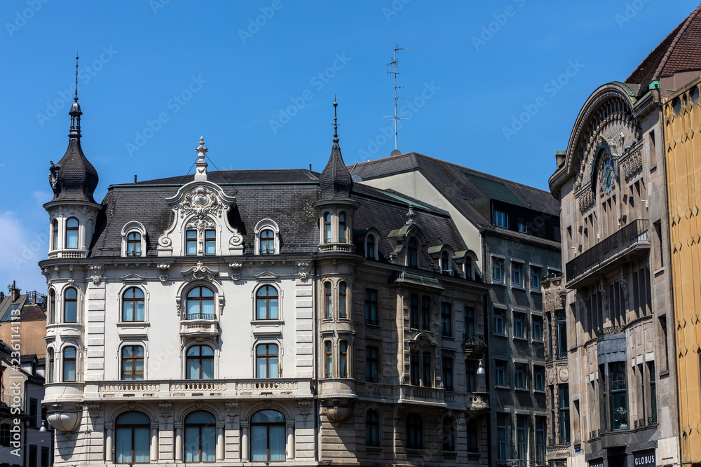 Buildings in the old town city centre of Basel - Switzerland