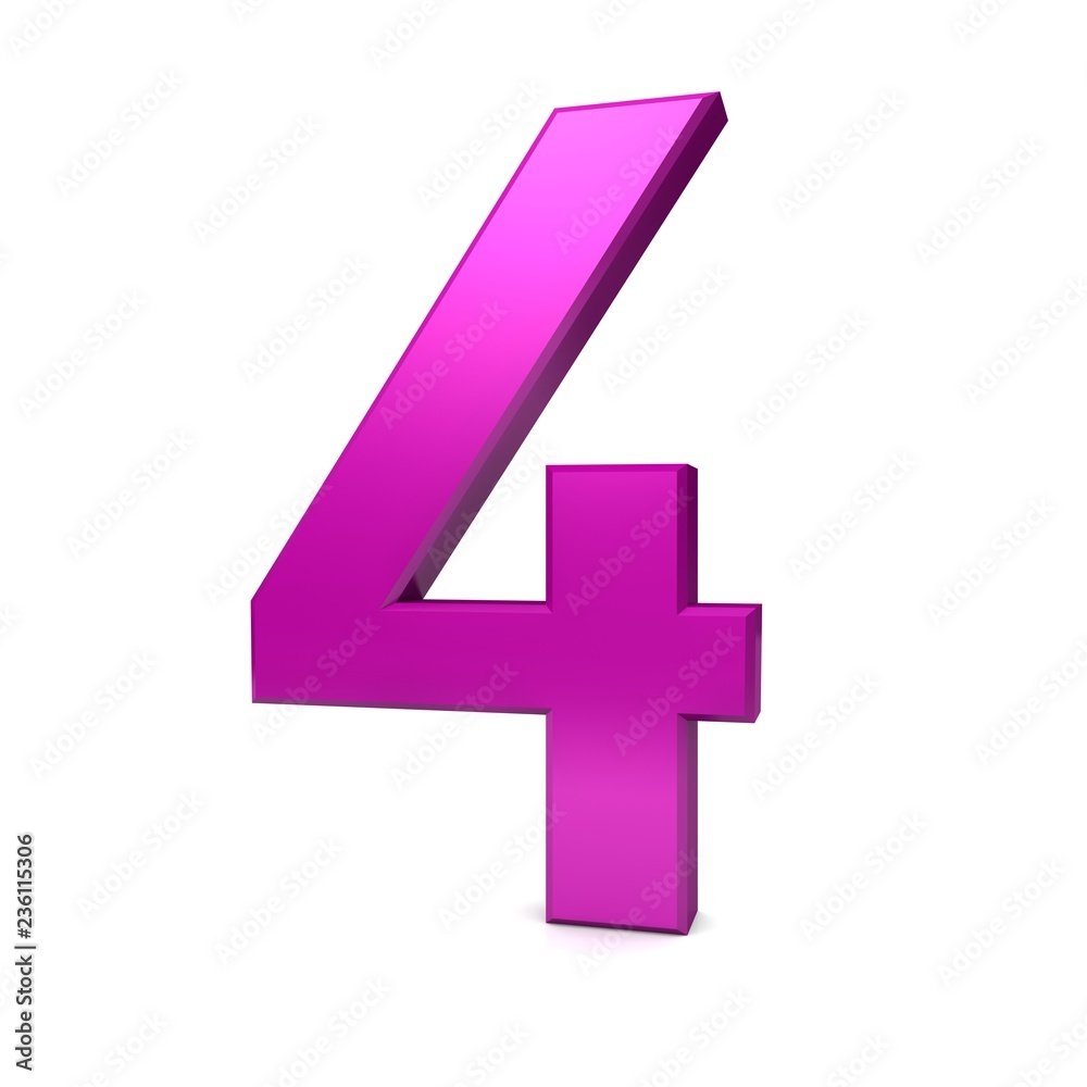 4 number four 3d pink sign render isolated on white background 4 number four 3d pink sign render isolated on white background