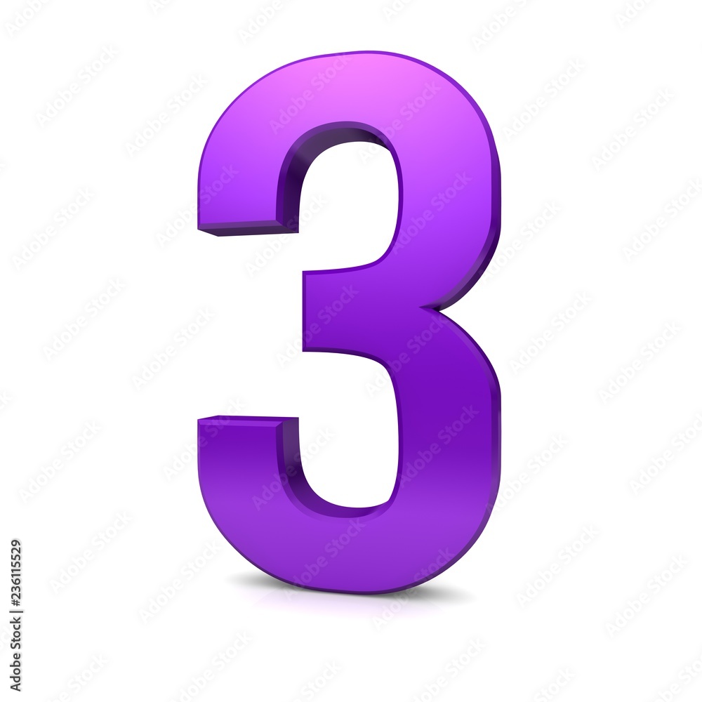 number 3 three purple 3d render graphic numeral isolated digit on white background number 3 three purple 3d render graphic numeral isolated digit on white background