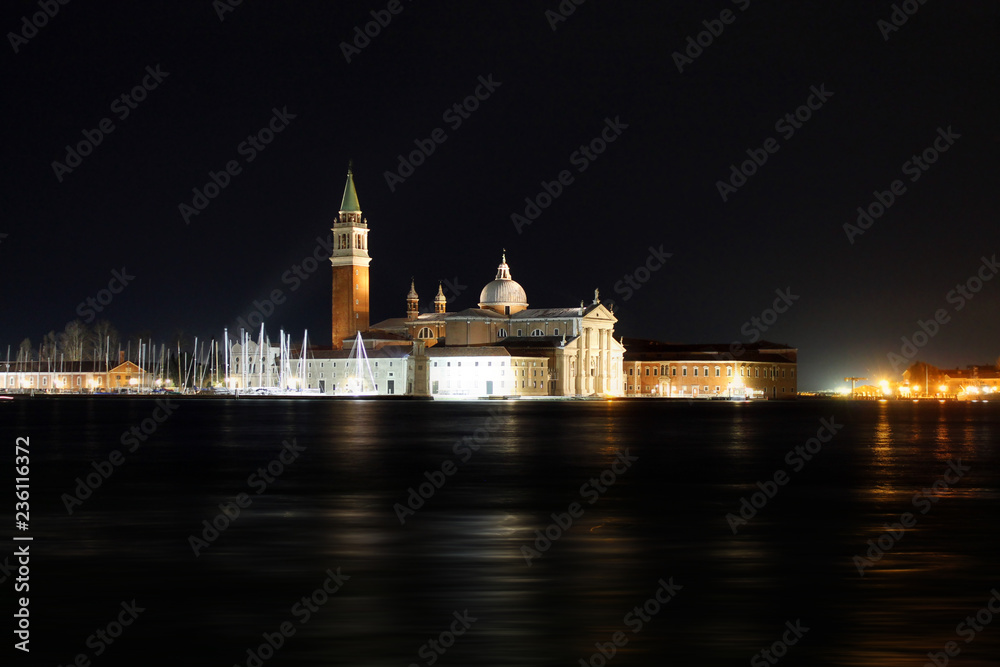 View of  Grand Canal and San Giorgio Maggiore church at a night. Venice cityscape. Italy.