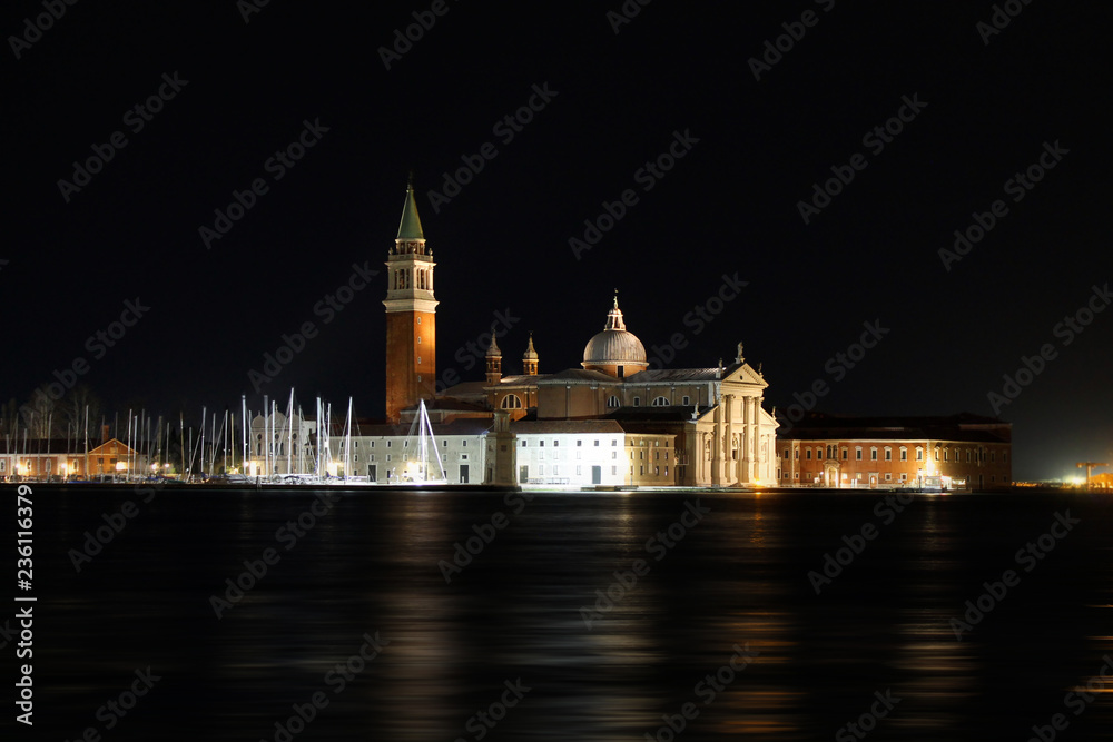 View of  Grand Canal and San Giorgio Maggiore church at a night. Venice cityscape. Italy.