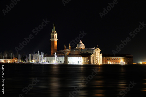 View of Grand Canal and San Giorgio Maggiore church at a night. Venice cityscape. Italy.